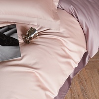 Parure de lit quatre pièces en satin de qualité supérieure (Classe 100), couleur unie, luxe léger, personnalisable, housse de couette et drap-housse, adaptée à toutes les saisons