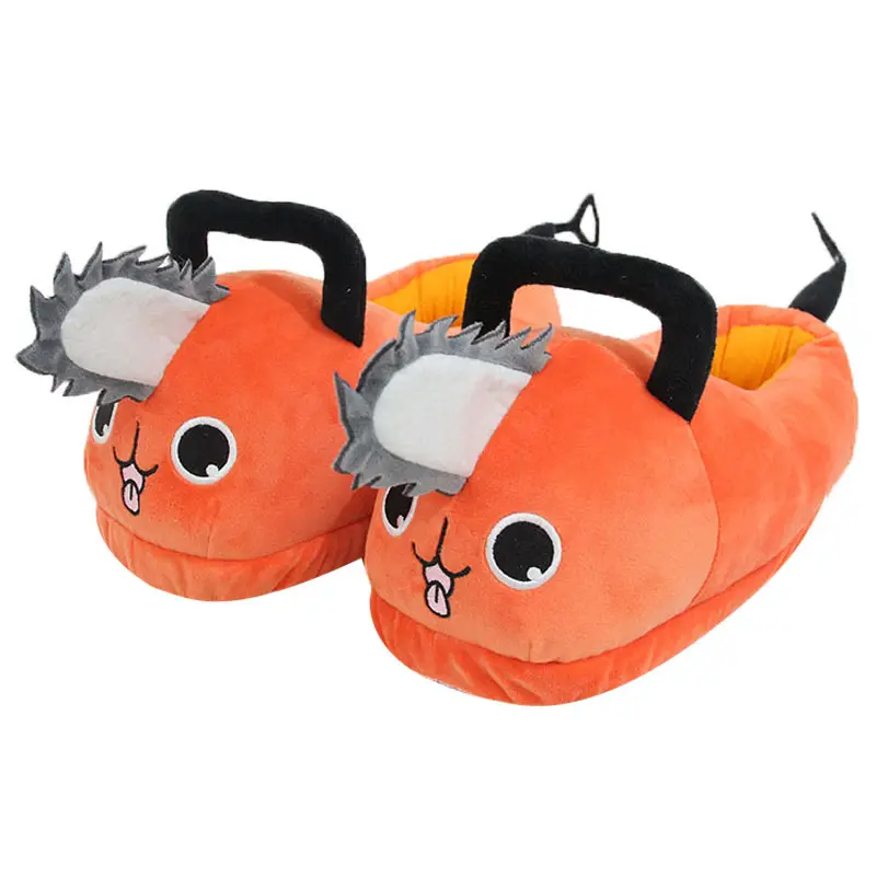 Pantoufles en peluche pour hommes, 80 modèles, taille adulte, tronçonneuse, Pochita, chaussures Anime Happy Orange Dog, peluche douce, pantoufles de maison