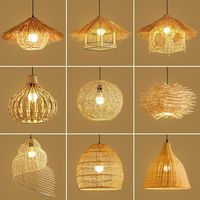 Lampada a sospensione in paglia, paralume in rattan intrecciato, stile retrò, illuminazione antica per agriturismo, ristorante, hotel