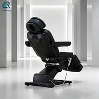 Fauteuil de Dermatologie Électrique Qunpeng à 4 Moteurs, Lit de Beauté Noir, Chaise Cosmétique de Luxe Inclinable, Table Rotative à 360° pour Salon