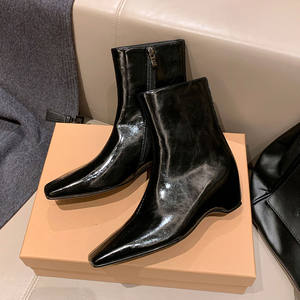 Botines Cortos de Diseño de Moda Cialisa para Mujer, Otoño Invierno 2025, Nuevos, Punta Cuadrada, Vestir a Diario, Tacón Medio de 5 cm, Botines Negros para Mujer - Product Image 4