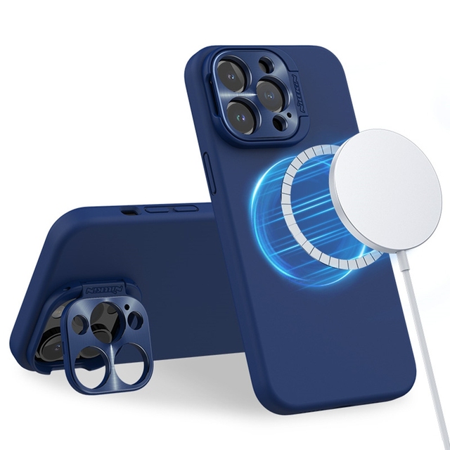 NILLKIN Wholesale for iPhone 15 Pro Max Magnetic Phone Case Adjustable Metal Stand Lens Protection Cover Soft Silicone Case