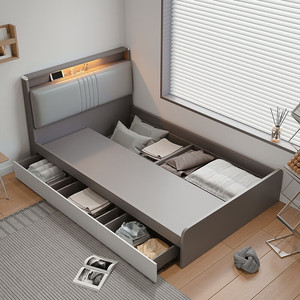 USB-Aufladung Massivholz Modernes Teenager-Zimmer Kinder Einzelbett Smart Bettgestell mit LED-Beleuchtung Erweiterbar Klappbar - Product Image 3