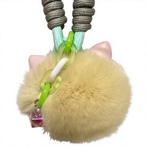 Breloque de sac en vraie fourrure de lapin Rex écologique et douce - Porte-clés <span class=keywords><strong>pompon</strong></span> moelleux avec cordon en cuir - Accessoire de sac mignon - Cadeau - Product Image 6