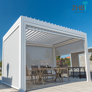 <span class=keywords><strong>Pergola</strong></span> moderne d'extérieur, cadre imperméable en aluminium, <span class=keywords><strong>pergola</strong></span> de jardin en aluminium électrique avec cadre en osier et style à lamelles - Product Image 3