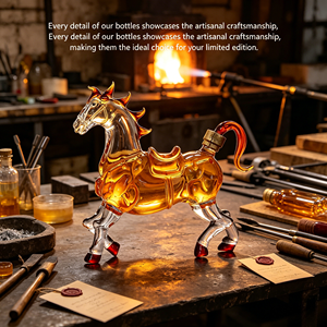 Botella de <span class=keywords><strong>Vodka</strong></span> y Whisky de Vidrio Borosilicato de 1 Litro con Forma de Caballo, con Tapón de Corcho y Calcomanía con Logotipo Personalizado - Product Image 6