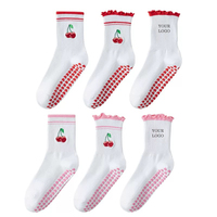 Chaussettes de sport et de yoga pour femmes, en coton respirant, antidérapantes, côtelées, motif cerise, pour Pilates et Barre