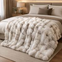 Jeté d'hiver chaud et luxueux en fausse fourrure de lapin 3D imprimée double face, 100 % polyester, écologique, jacquard épais