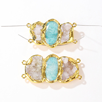 Connecteur à quatre boucles en quartz drusy et amazonite plaqué or 18 carats pour la fabrication de bijoux