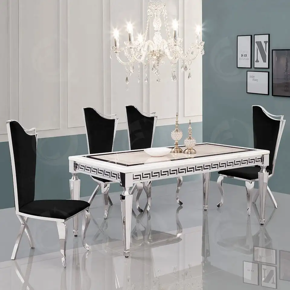 A1801 Luxury dining family table with 6 chairs furniture