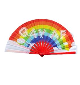 <b>Large</b> Hand Folding <b>Fans</b> 33cm Rainbow Design High Premium Bamboo Clack Custom Rave <b>Fan</b> for Party - Product Image 2