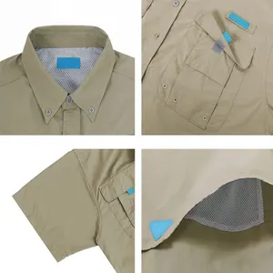 Camisa de poliéster y nailon de manga corta de alta calidad, camisas de pesca UV de secado rápido