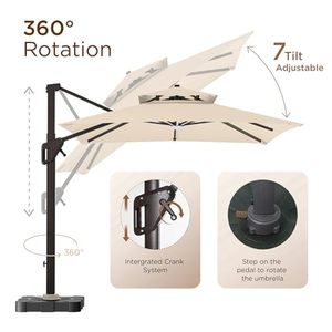 Ombrellone Quadrato Moderno 10X10FT in Alluminio con Luci LED, Impermeabile, Anti-UV, Base in Plastica Ecologica per Esterni, Patio, Hotel, Ristorazione - Product Image 3