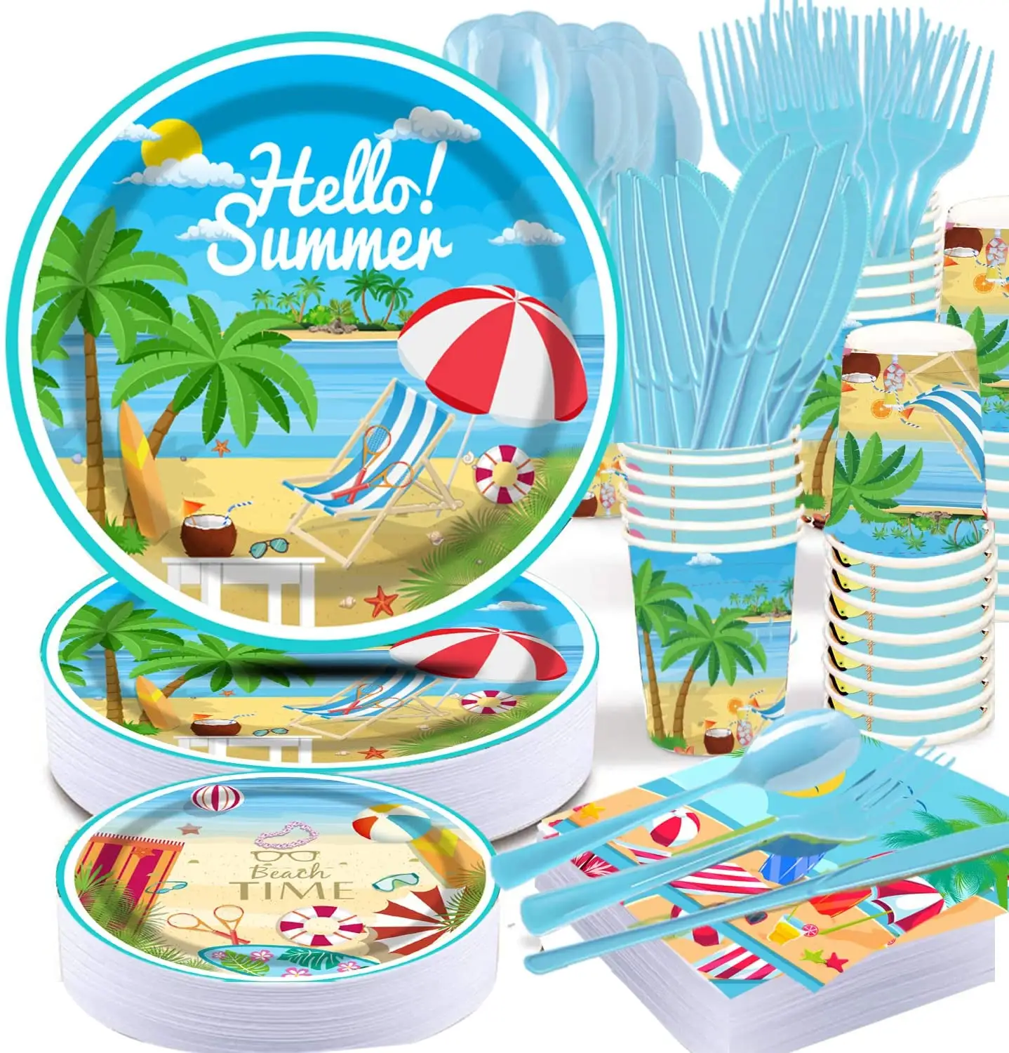 2023 Summer Party Wholesale Disposable Party Holiday Supplies Tableware Decorations With Banner Plates Cups Napkins Tablecloth