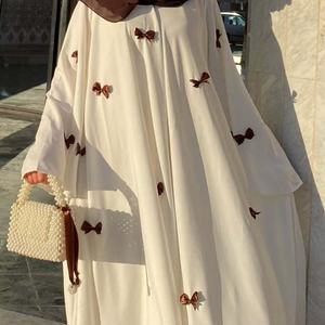 <strong>New</strong> Arrival Loose Waist Big Wing Long Dress Bow Decoration Stand Collar Flare Sleeves Women <strong>Abaya</strong> - Product Image 2