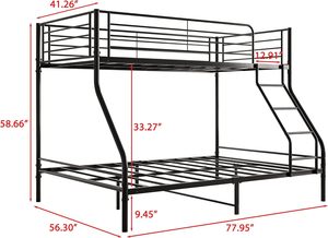 Endüstriyel Modern Tarz Ağır Hizmet Tipi Metal Ranza Yatak, Yan Merdivenli Güvenlik Korkulukları ile, Yaylı Yatak Gerektirmez (Siyah-3) - Product Image 2