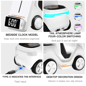 Soporte para Teléfono de Coche con Cargador Inalámbrico, Reloj Despertador para <span class=keywords><strong>Android</strong></span>, iWatch, <span class=keywords><strong>Airpods</strong></span> <span class=keywords><strong>Pro</strong></span>, Diseño de Montacargas, Luz Nocturna, Estación de Carga - Product Image 6