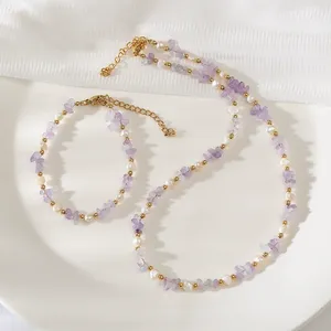 Collier en perles baroques et éclats d'améthyste naturelle, chaîne <span class=keywords><strong>de</strong></span> clavicule rétro <span class=keywords><strong>de</strong></span> niche, bijoux <span class=keywords><strong>de</strong></span> mode pour femme, idéal pour le quotidien, les fêtes et comme cadeau <span class=keywords><strong>de</strong></span> mariage - Product Image 1