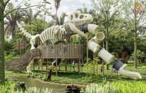 Gran <span class=keywords><strong>Parque</strong></span> de Juegos Temático de Dinosaurios Jurásicos para Niños al Aire Libre con Tobogán de Plástico - Product Image 3