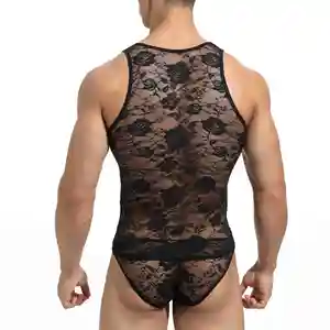 2021 Lace Sheer Tank Tops Men's Vest Men Sling Shoulder Tank Tops Netting Mesh Gay Vest Shirt for Men Sleeveless Sexy