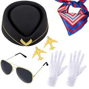 Accessori per Uniforme da <span class=keywords><strong>Hostess</strong></span> Serie PE Age, Cappello Argentato, Sciarpa in Seta e Spilla per Cosplay da <span class=keywords><strong>Hostess</strong></span> di Volo - Product Image 4