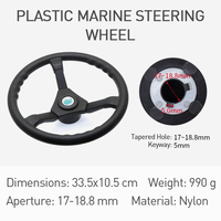 Volant de bateau en nylon GT à 3 branches, diamètre 13,4 pouces, pour bateaux marins, navires, yachts, pontons - Noir