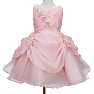 थोक बिना आस्तीन की राजकुमारी पोशाकें बच्चों के लिए बो लेस राजकुमारी केक कपड़े, बच्चों की फूल वाली लड़की की पोशाकें