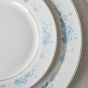 Набор столовой посуды из костяного фарфора класса люкс с серебряным ободком и цветочным узором: тарелки, чашки, керамические блюда - Product Image 3