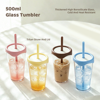 Gobelet en verre personnalisé avec logo, 500 ml/17 oz, couleur unie, avec paille en Tritan, pour café, thé, jus – Meilleure vente