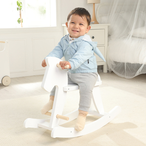 Vendita calda semplice <span class=keywords><strong>bianco</strong></span> in legno massello cavallo a dondolo per bambini sedia a dondolo giocattoli regali per bambini - Product Image 2
