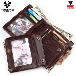 HUMERPAUL-monedero de cuero con doble cremallera para hombre, billetera masculina de cuero genuino con bolsillo para monedas - Product Image 3