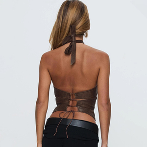 Haut dos nu style punk en polyester déchiré avec anneaux métalliques et boutons amovibles – Sexy et tendance pour le club et la rue, sans manches - Product Image 6