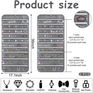 Organizador de Joyas Colgante de Doble Cara, Bolsa de Almacenamiento de Tela No Tejida con 80 Bolsillos y Cierre para Pendientes, Collares y Anillos - Product Image 2