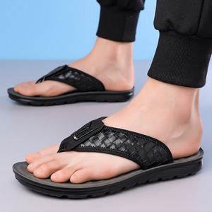 Men's <b>Slides</b> Black Woven Anti-Slippery Soft Sole Outdoor Casual Summer Sandals <b>Slip</b>-On Shoes Youth 18-40 - Product Image 3