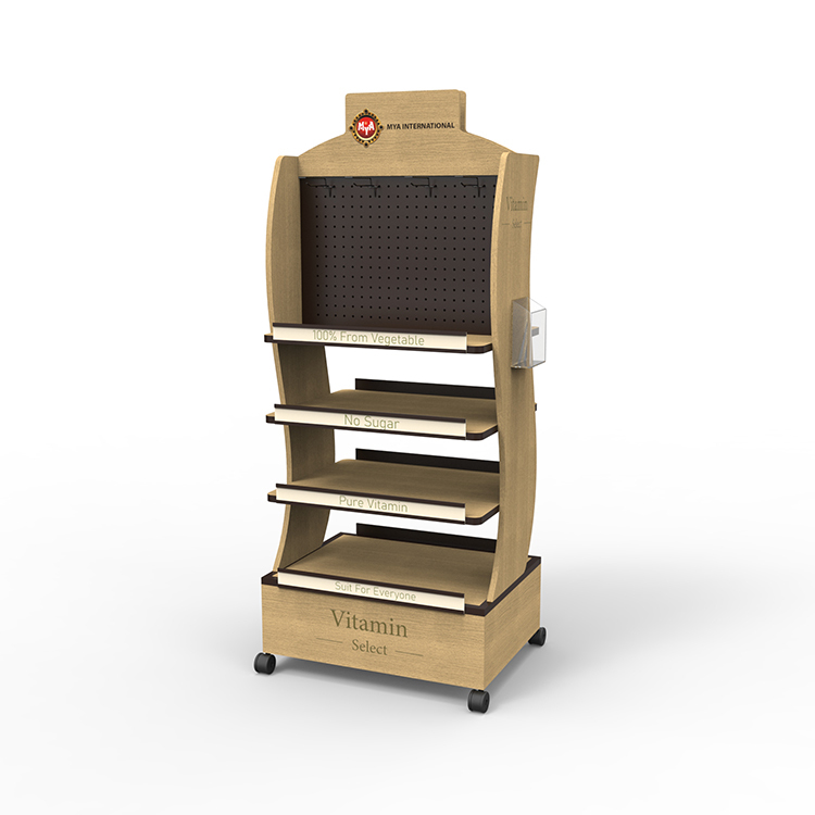 Hot Selling Wooden Supermarket Shelves Vitamin Display Stand with Casters Mobile Display Racks for Shop Display — view 6