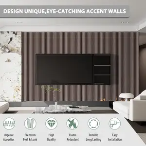 Panel akustik dinding Slat kayu Akupanel kustom dekoratif PET + MDF