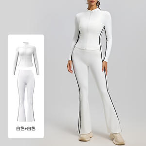 Conjunto Deportivo de <span class=keywords><strong>Cintura</strong></span> Alta a Rayas <span class=keywords><strong>para</strong></span> Ejercicio al Aire Libre, Pantalones Anchos Elásticos <span class=keywords><strong>para</strong></span> Correr, Levanta Glúteos, Estilo Informal - Product Image 4