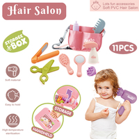 Ensemble 11 pièces de salon de coiffure pour enfants, jouet de jeu de rôle en PVC souple avec boîte de rangement, kit de coiffure pour les tout-petits de 24 mois et plus