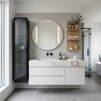 Meuble de salle de bain moderne pour villa et hôtel, vasque suspendue avec lavabo et miroir intelligent, écologique et résistant à l'eau