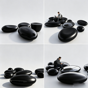 Custom FRP Pebble <b>Seat</b> Modern Office Lobby Waiting Chair Durable Public Bench for Government Halls - Product Image 3
