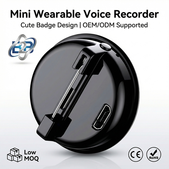 Hot Sales OEM Mini Badge Digital Voice Recorder 8GB Storage WAV Format Recording Wearable Audio Dictaphone Mini Voice Recorder