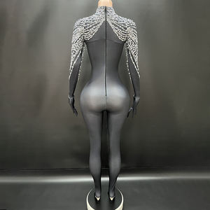 Novance Y4328 monos de manga larga para mujer, mono de actuación a la moda con guantes, mono con diamantes de imitación, Mono para mujer para espectáculo - Product Image 2