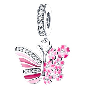 Vente en gros de pendentifs en argent 925 avec des papillons bleus et roses qui brillent dans le noir, perles pour bracelet et <span class=keywords><strong>collier</strong></span>, bijoux pour femmes, cadeau - Product Image 5