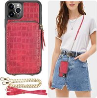 Étui de téléphone de luxe en cuir de crocodile avec blocage RFID pour femme, bandoulière et fermeture éclair, pour iPhone 15/16 Pro Max et cartes de crédit