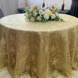 थोक 120 इंच सोने की कढ़ाई फीता ओवरले टेबल में लक्जरी राउंड फैंसी टेबल कवर - Product Image 6