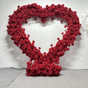 Arco de Flores Artificiales Rojo T-HFA128, Arco de Corazón de Rosas de Lujo, Arco de Flores de Seda de Lujo para Decoración de Arreglos de Boda - Product Image 1