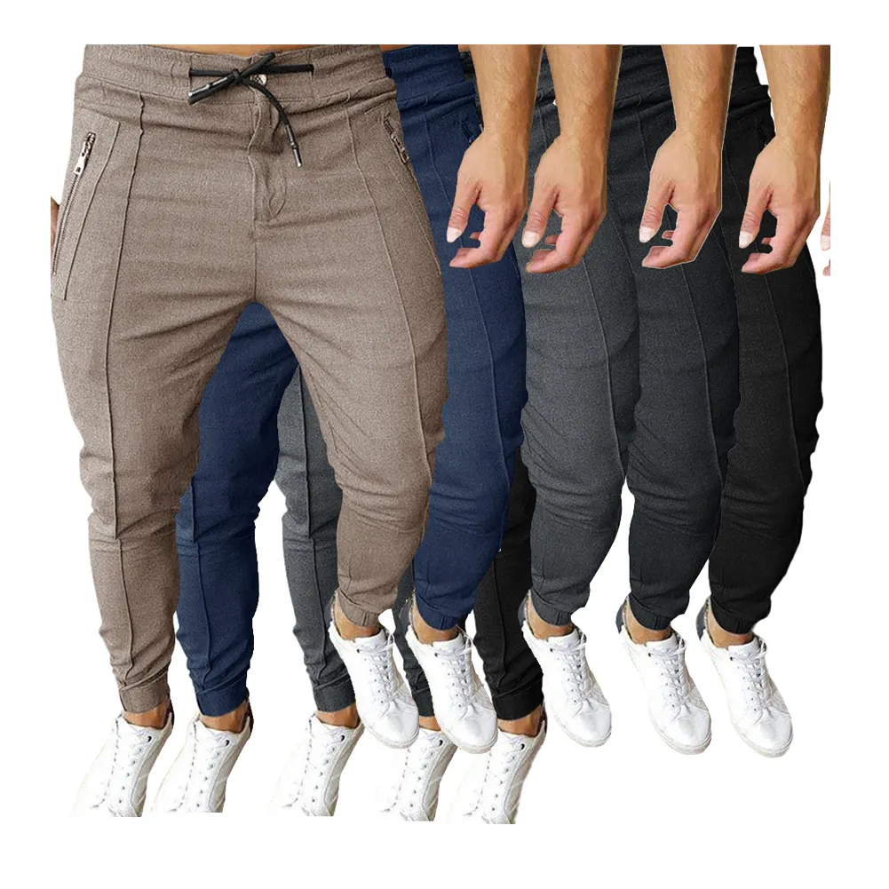 2022 Chinese Factory Made High Quality Drawstring Solid Color Pleated Casual Trousers Slim Fit Pencil Pants