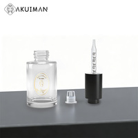 Flacon compte-gouttes en verre transparent personnalisé avec logo, 15 ml, 30 ml, 50 ml, 100 ml, emballage de luxe pour sérum cosmétique avec bouchon