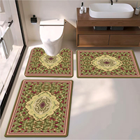 Ensemble de tapis de salle de bain de style persan 3 pièces avec tapis de bain antidérapant, tapis contour et couvre-couvercle de toilette, motif oriental classique, décoration intérieure