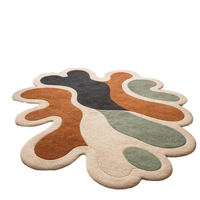 Tapis moderne abstrait irrégulier tufté fait main à poils coupés, style mi-siècle, pour salon et zone d'exercice - Matériau acrylique, adapté aux animaux domestiques